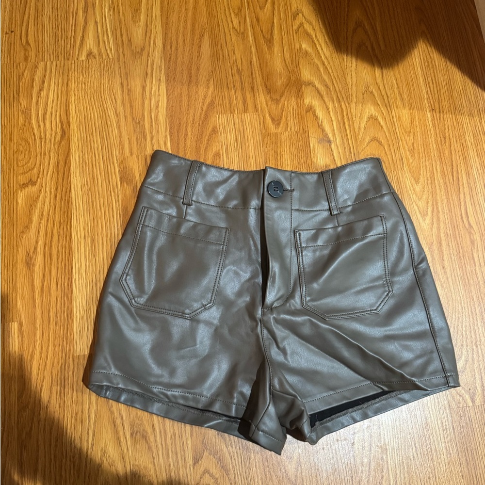 Maeve Colette Leather Shorts Brown